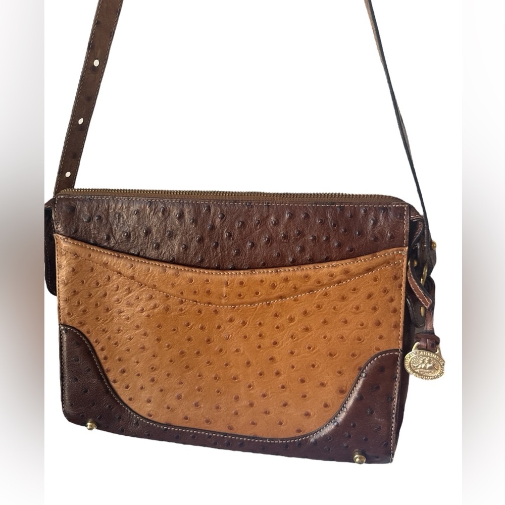 Vintage Brahmin tan brown ostrich leather medium shoulder bag
